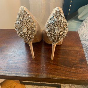 Kiara Crystal Back Open Toe Pump (Women) Size 8.5 Blush (Latte Satin)